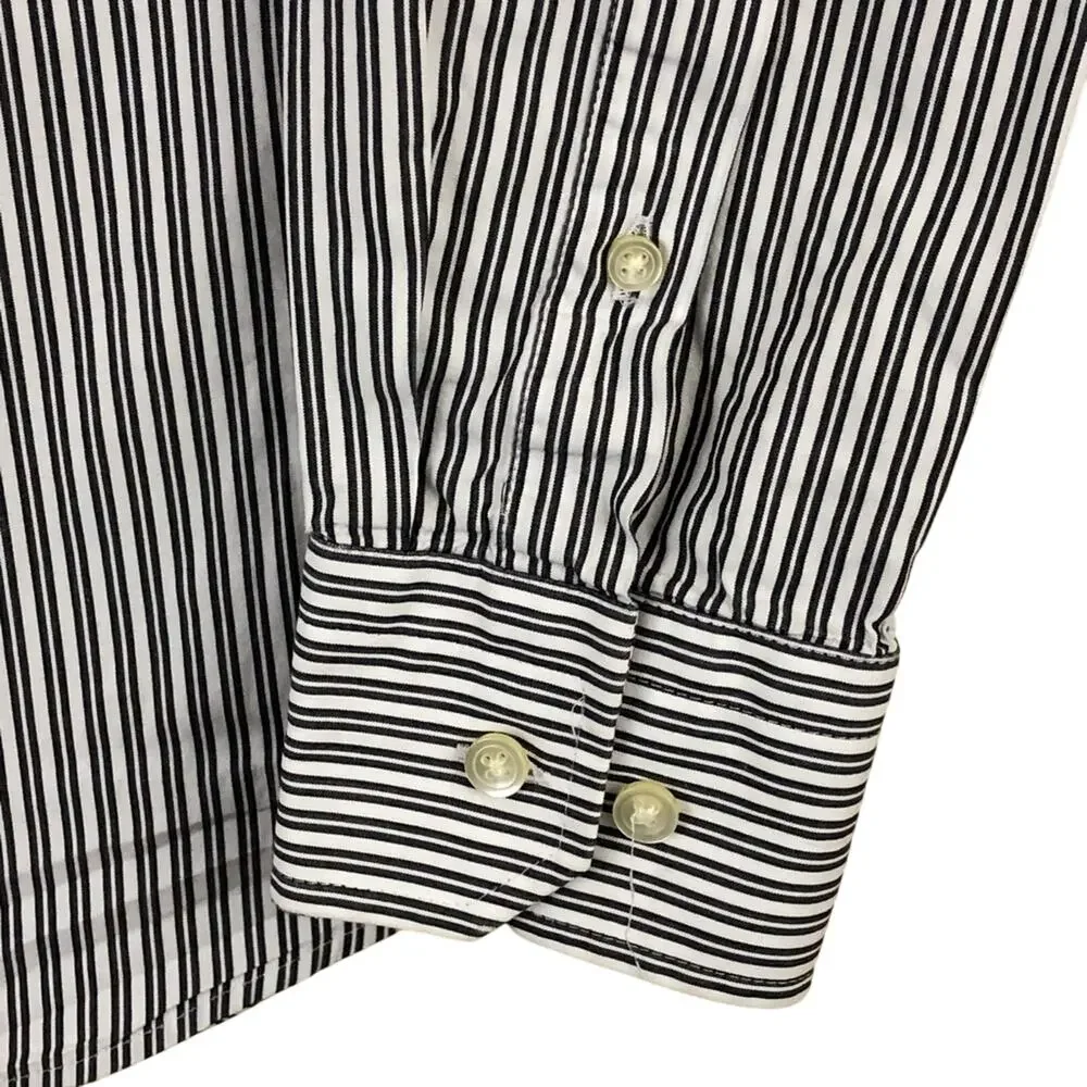Men's Express Extra Slim Fit Black White Stripe Long Sleeve Button Front Shirt